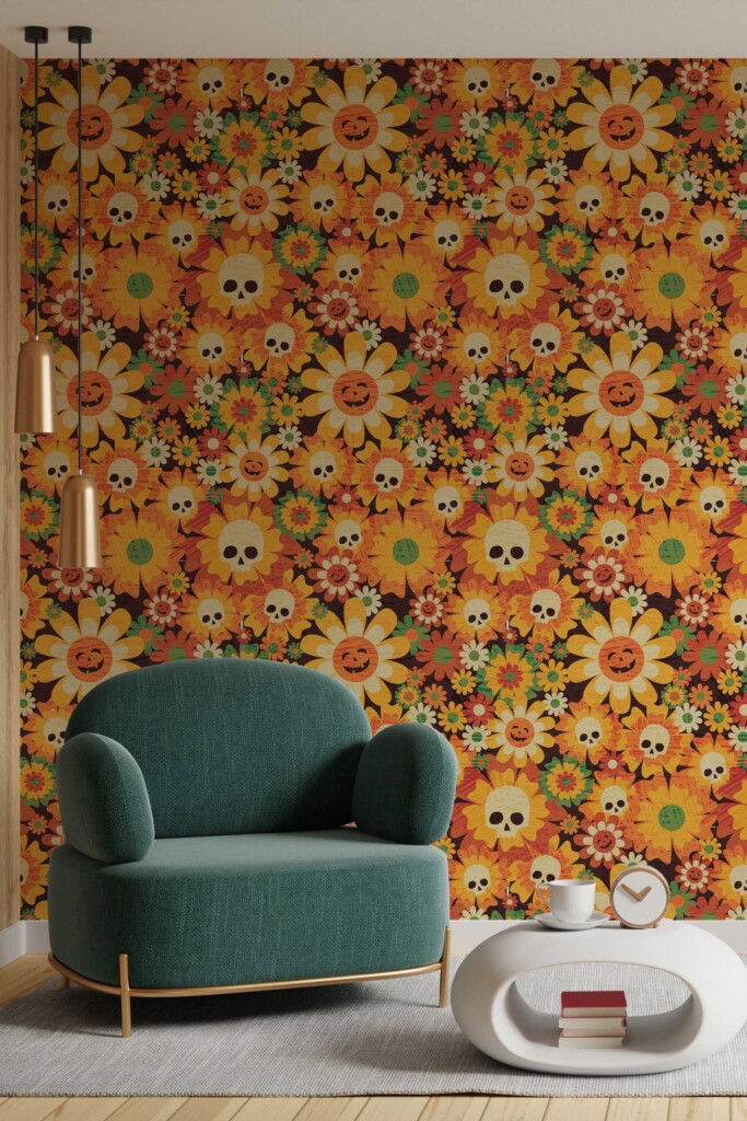 Fancy Walls Orange Floral self-adhesive wallpaper