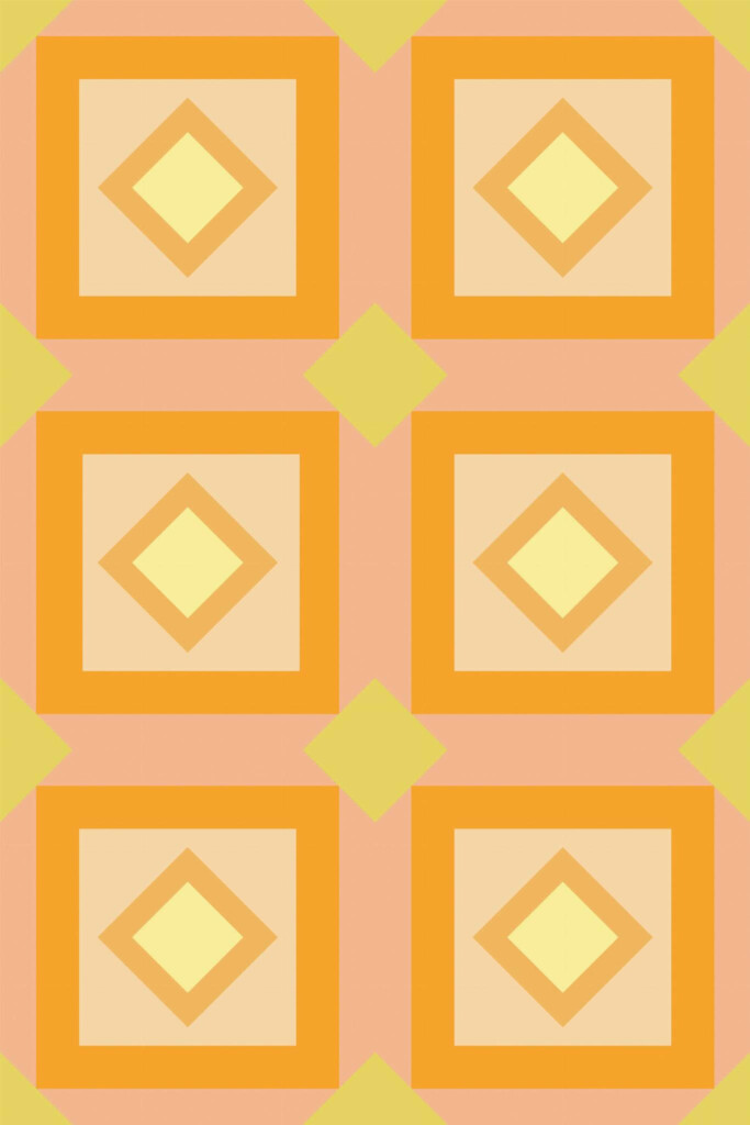 Pattern repeat of Orange geometric removable wallpaper design