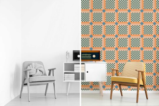 Orange Geometry self-adhesive wallpaper by Fancy Walls