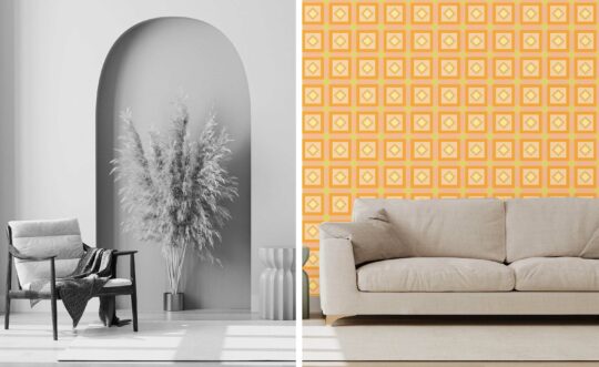 geometric orange traditional wallpaper