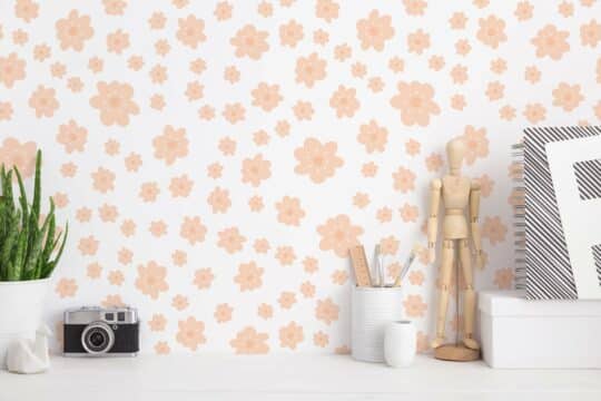 Scandinavian peach color floral peel and stick removable wallpaper