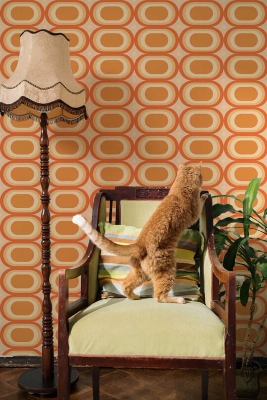 Traditional wallpaper with orange geometric pattern by Fancy Walls