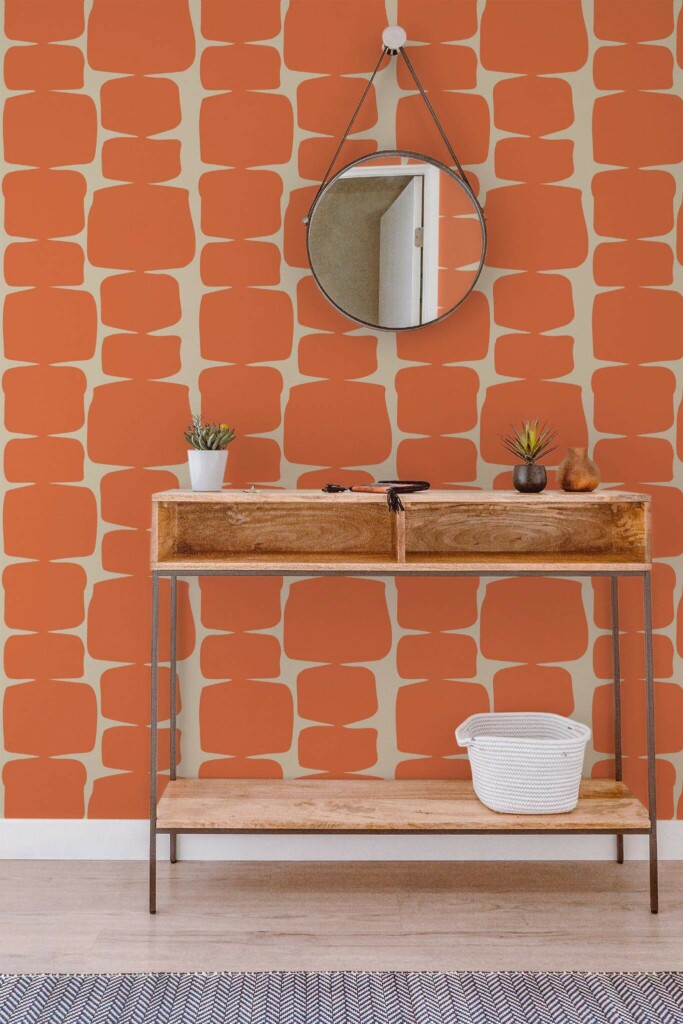 Contemporary style entryway decorated with Orange retro peel and stick wallpaper