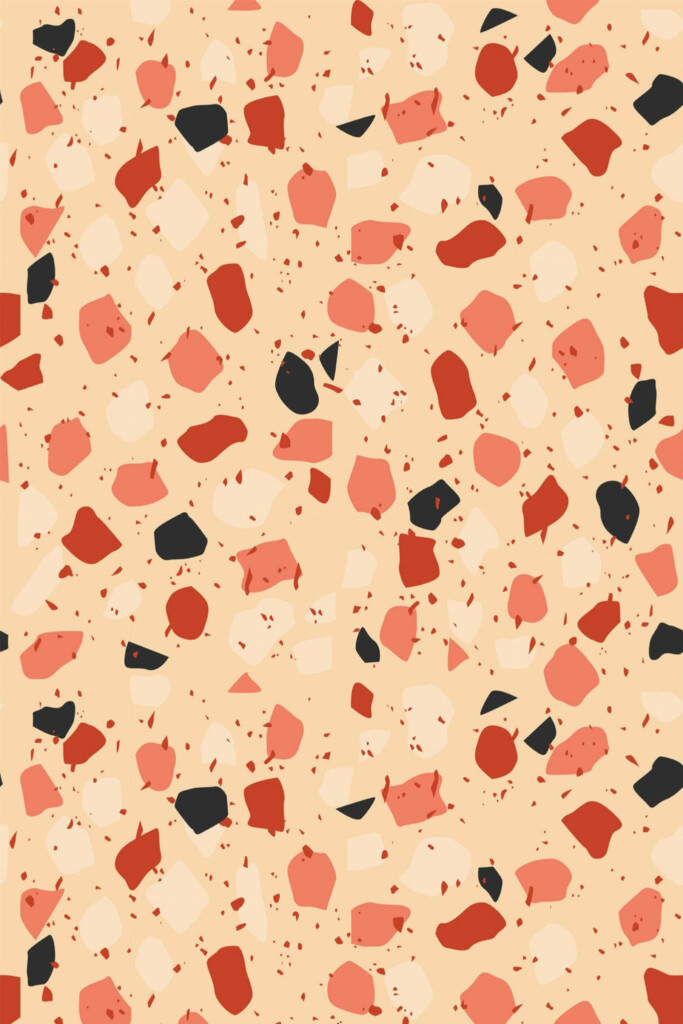 Pattern repeat of Orange terrazzo removable wallpaper design