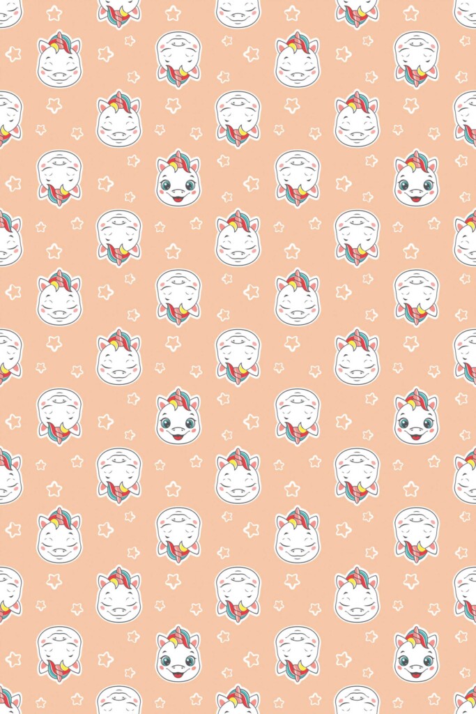 Fancy Walls Orange Unicorn wallpaper for Kids room walls in Cute Kawaii style unpasted wallpaper.