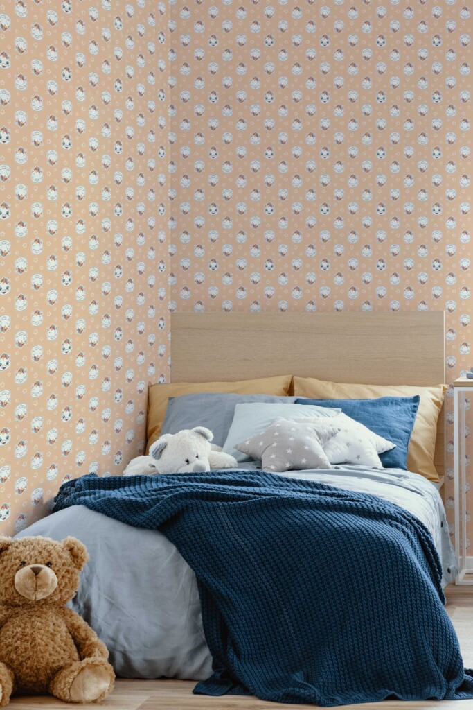 Fancy Walls Orange Unicorn wallpaper for Kids room walls in Cute Kawaii style removable wallpaper.