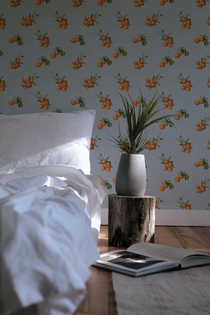 Minimal scandinavian style bedroom decorated with Oranges peel and stick wallpaper