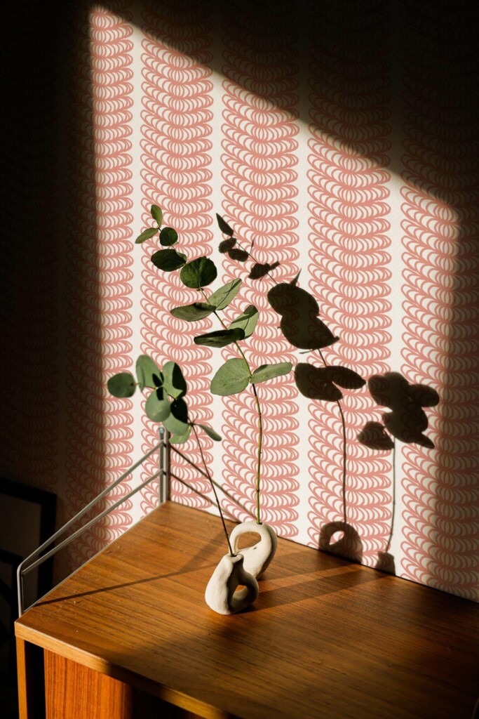 Mid-century style living room decorated with Ornamental stripes peel and stick wallpaper