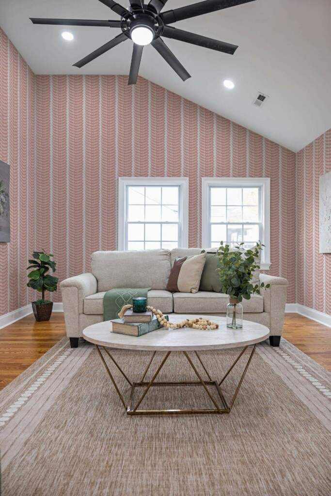 Scandinavian style living room decorated with Ornamental stripes peel and stick wallpaper