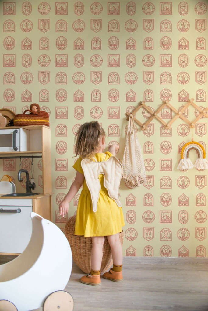 Bohemian style kids room decorated with Outdoor element peel and stick wallpaper