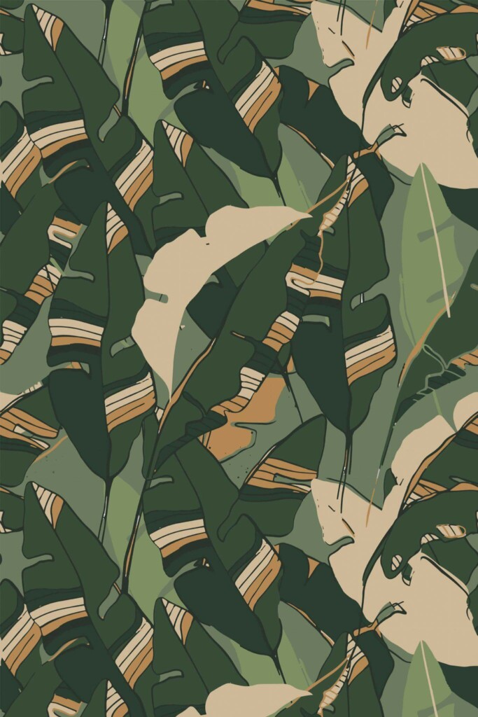 Pattern repeat of Painted banana leaf removable wallpaper design