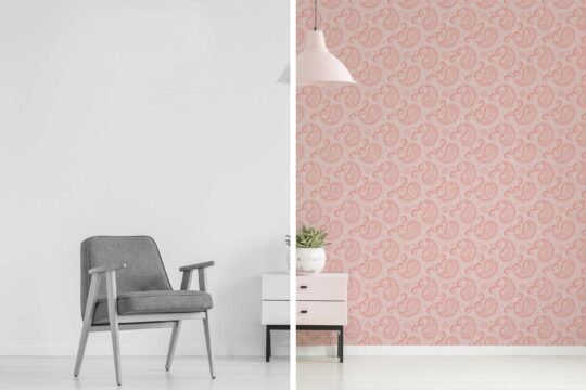 Soft pink self-adhesive paisley wallpaper by Fancy Walls