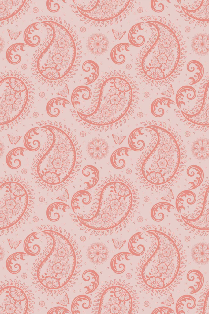 Pattern repeat of Paisley in Pink Harmony removable wallpaper design