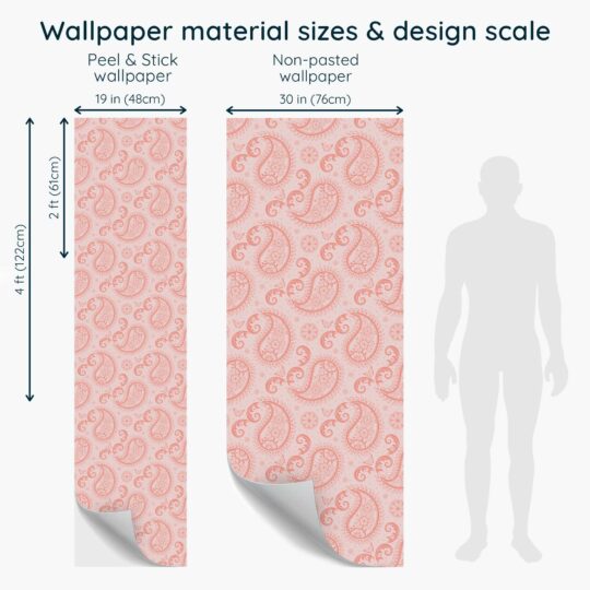 Traditional paisley design in pink wallpaper by Fancy Walls