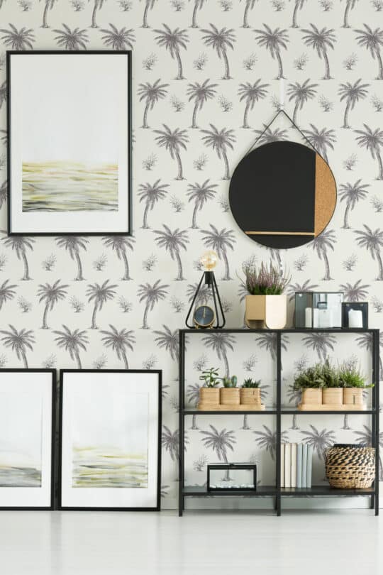Palm toile pattern peel and stick wallpaper