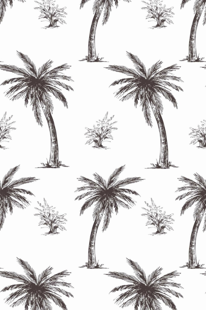 Pattern repeat of Palm toile pattern removable wallpaper design