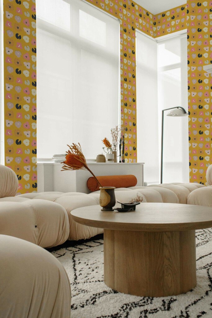 Contemporary style living room decorated with Pansy peel and stick wallpaper