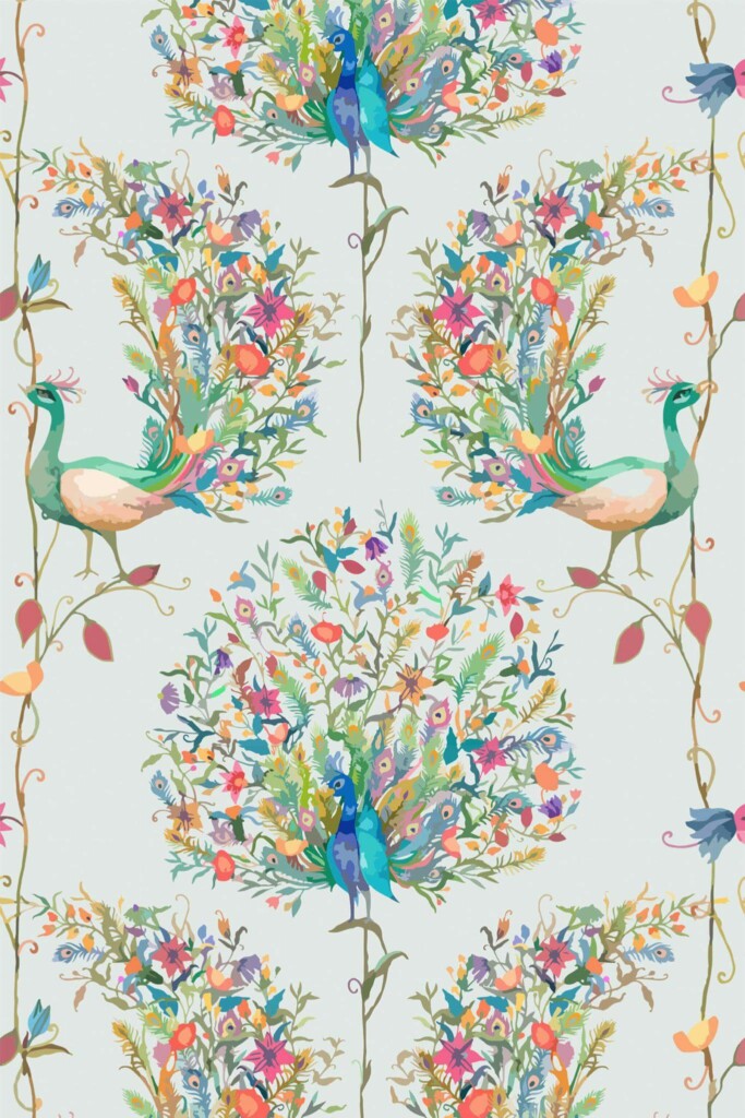Pattern repeat of Paradise bird removable wallpaper design
