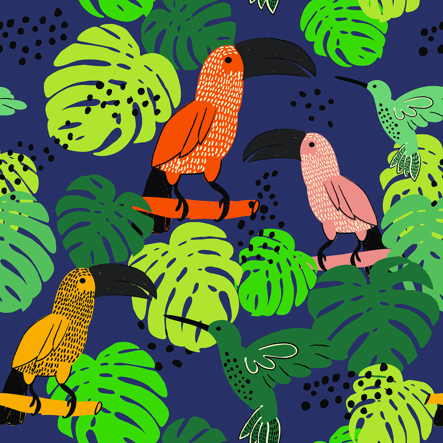 Tropical Birds Wallpaper - Peel and Stick or Non-Pasted