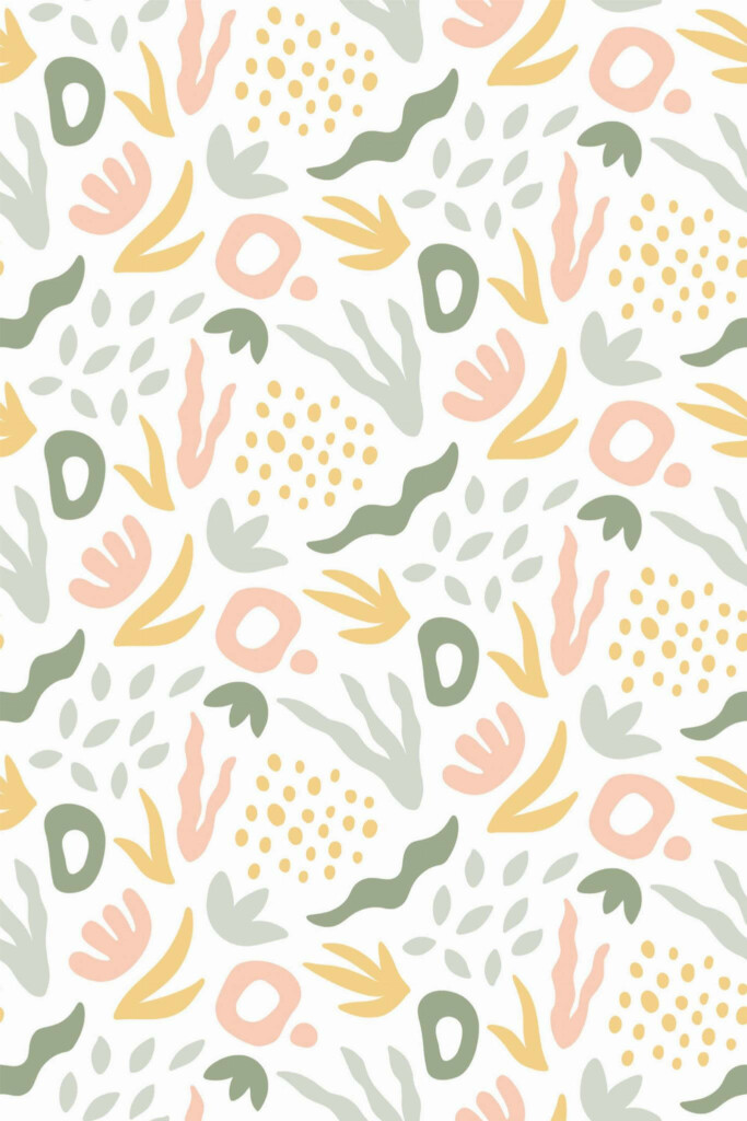 Pattern repeat of Pastel abstract leaf removable wallpaper design