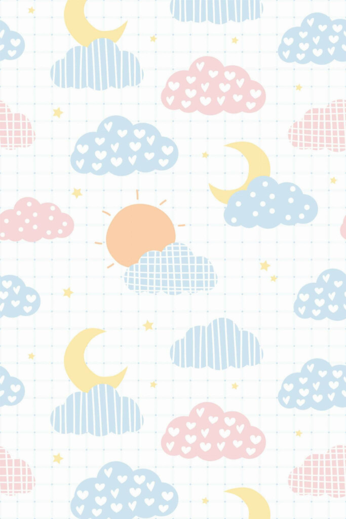 Pattern repeat of Pastel clouds removable wallpaper design