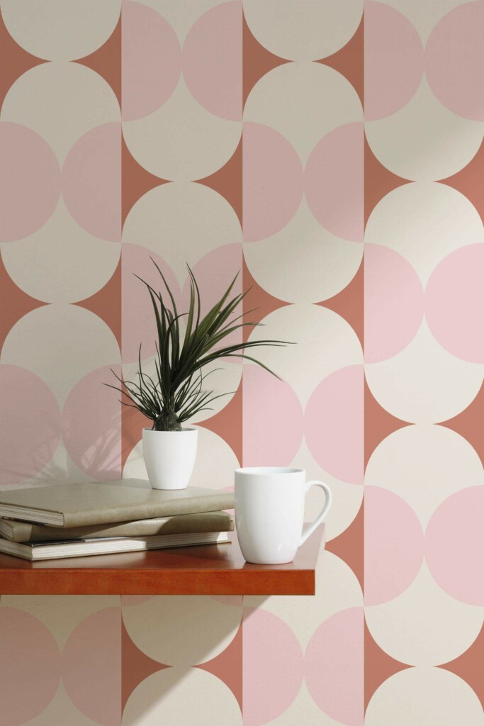 Scandinavian style accent wall decorated with Pastel Geometric retro peel and stick wallpaper