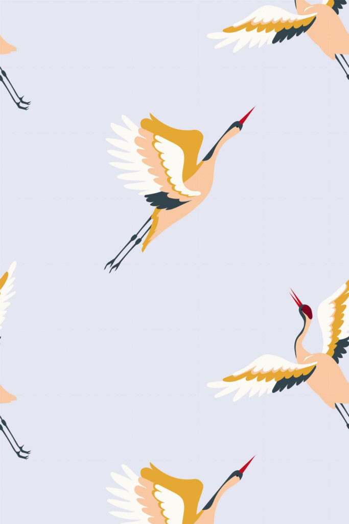Pattern repeat of Pastel Japanese crane removable wallpaper design