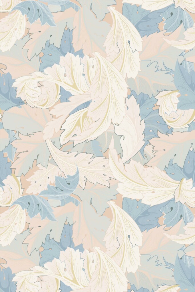 Pattern repeat of Pastel leaf removable wallpaper design