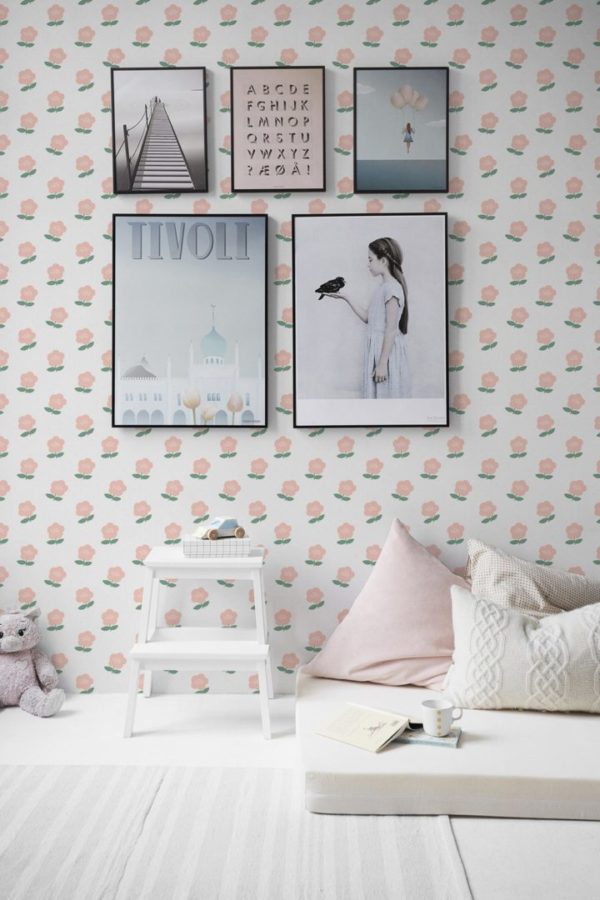 Pink scandinavian floral peel and stick removable wallpaper