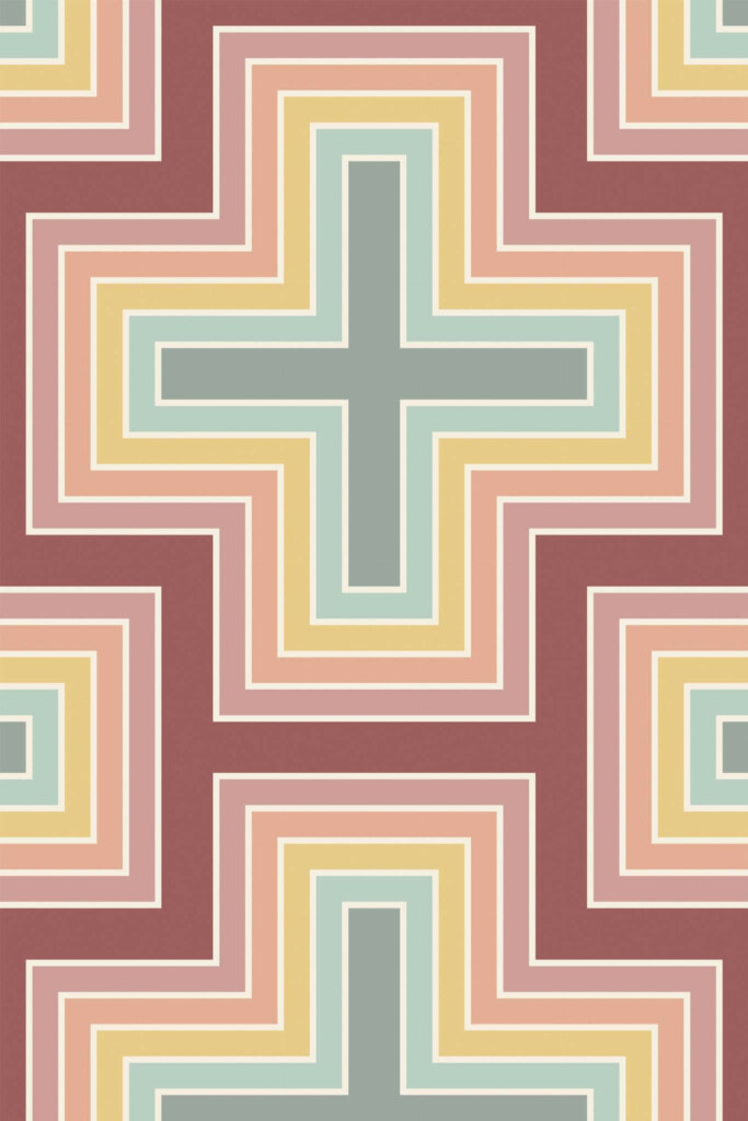 Pattern repeat of Pastel retro geometric removable wallpaper design