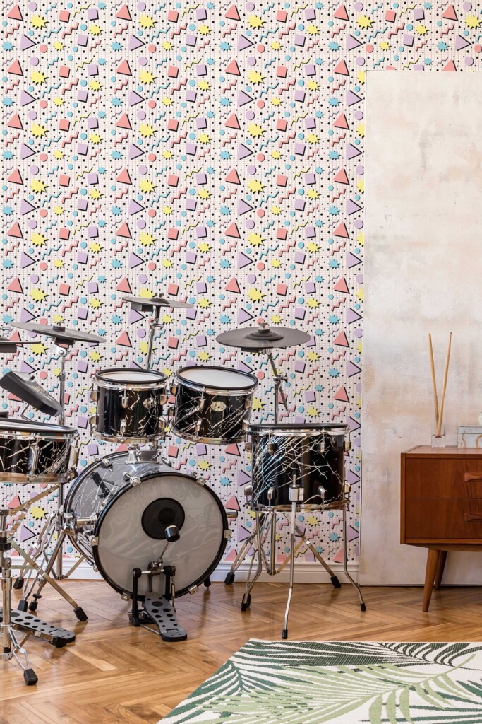 Pastel aesthetic peel and stick wallpaper with retro geometry by Fancy Walls