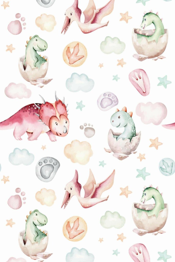 Pattern repeat of Pastel seamless dinosaur removable wallpaper design