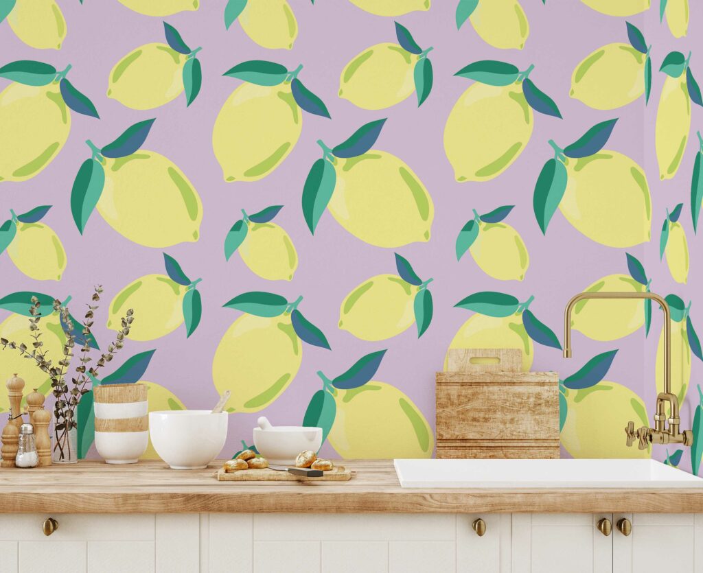 Lemons on lavender Wallpaper - Peel and Stick or Non-Pasted