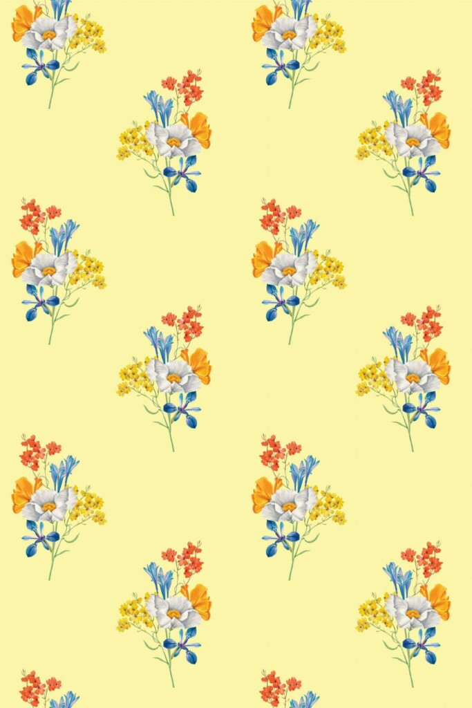 Pattern repeat of Pastel Sunshine Bouquet removable wallpaper design