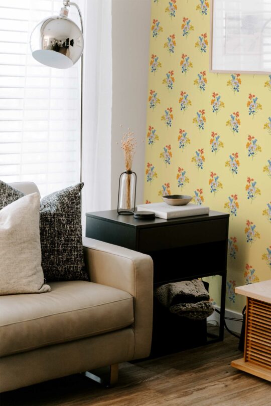 Unpasted wallpaper in Yellow Vintage Florals design by Fancy Walls