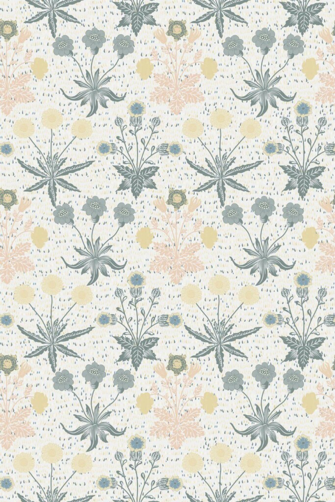 Pattern repeat of Pastel vintage flowers removable wallpaper design