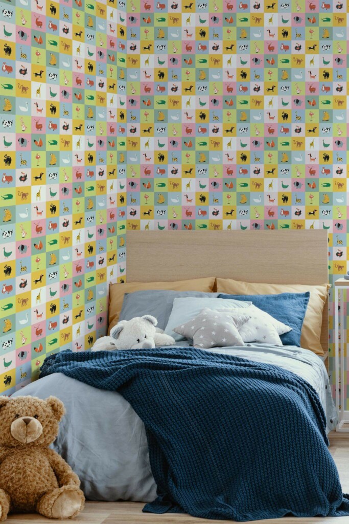 oastal style kids room decorated with Pattern animal peel and stick wallpaper