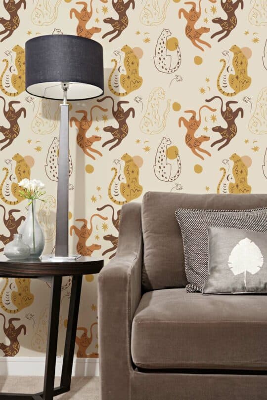 beige aesthetic leopard unpasted wallpaper