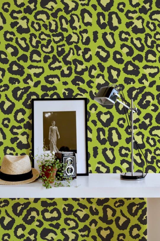 beige green leopard unpasted wallpaper