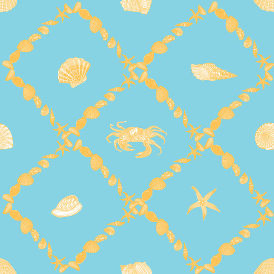 Coastal breeze collection crab and seashell pattern wallpaper