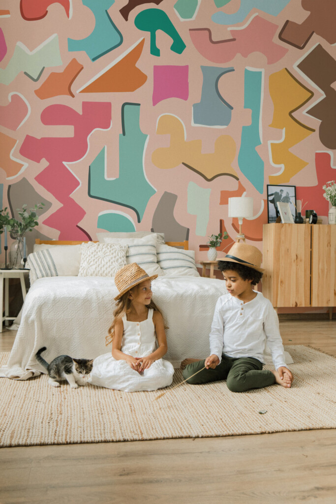 Fancy Walls wall mural peel and stick design featuring colorful abstract doodle shapes for kids rooms