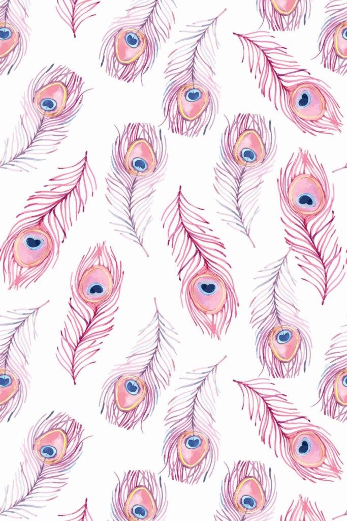 Pattern repeat of Peacock feather removable wallpaper design