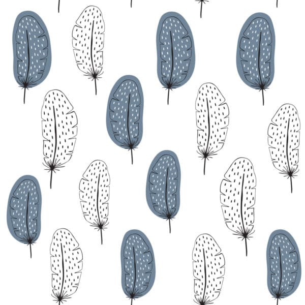 blue and white boho feather wallpaper roll