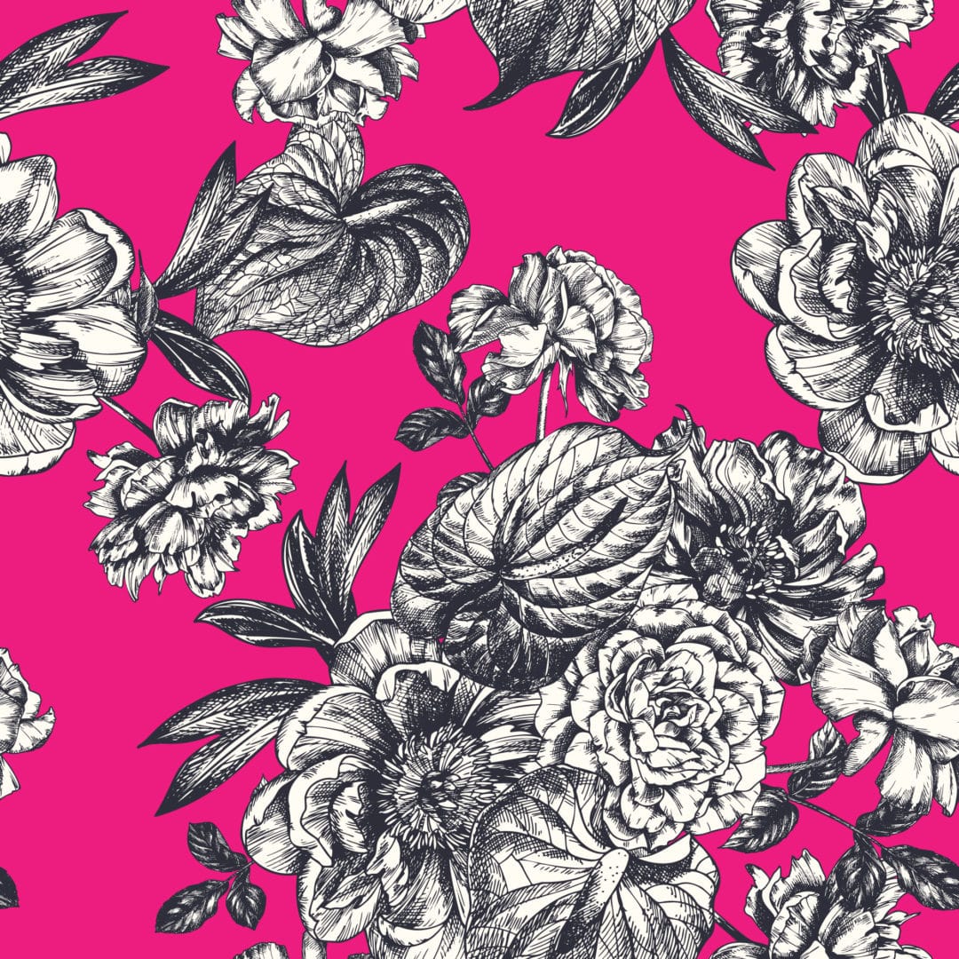Hot pink floral wallpaper - Peel and Stick or Non-Pasted