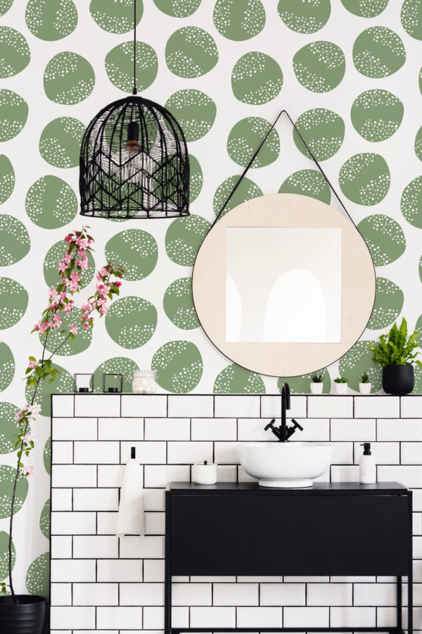 Scandinavian green circle pattern self adhesive wallpaper