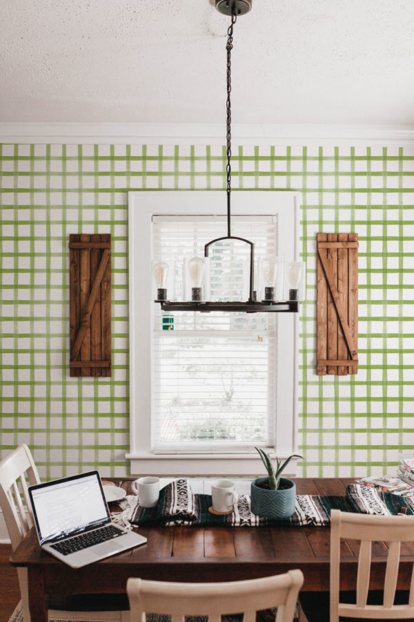 Watercolor green gingham stick on wallpaper