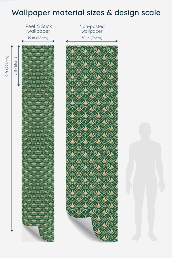 Fancy Walls peel and stick wallpaper in emerald green floral art deco style