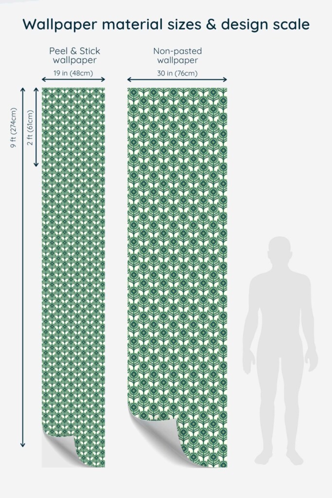 Traditional wallpaper with green retro floral pattern by Fancy Walls