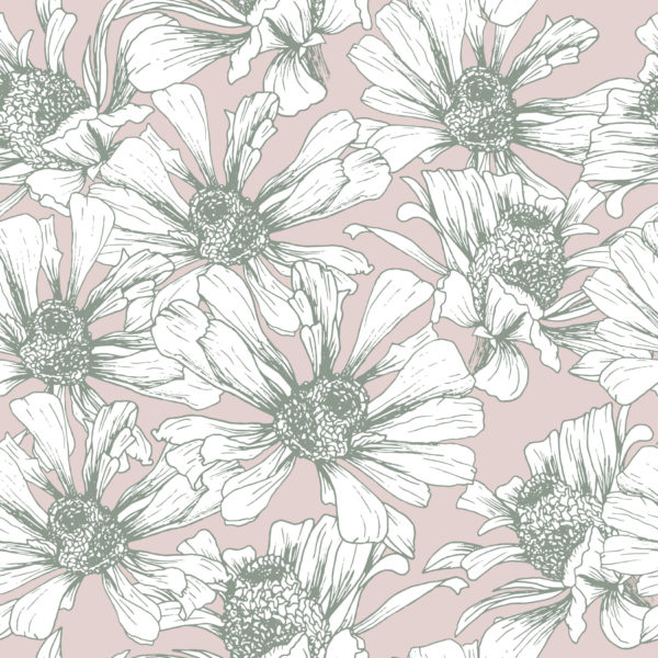 pink and green large floral self-adhesive wallpaper