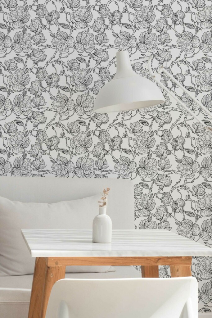 Removable wallpaper with Monochrome Magnolia Whisper design, Fancy Walls
